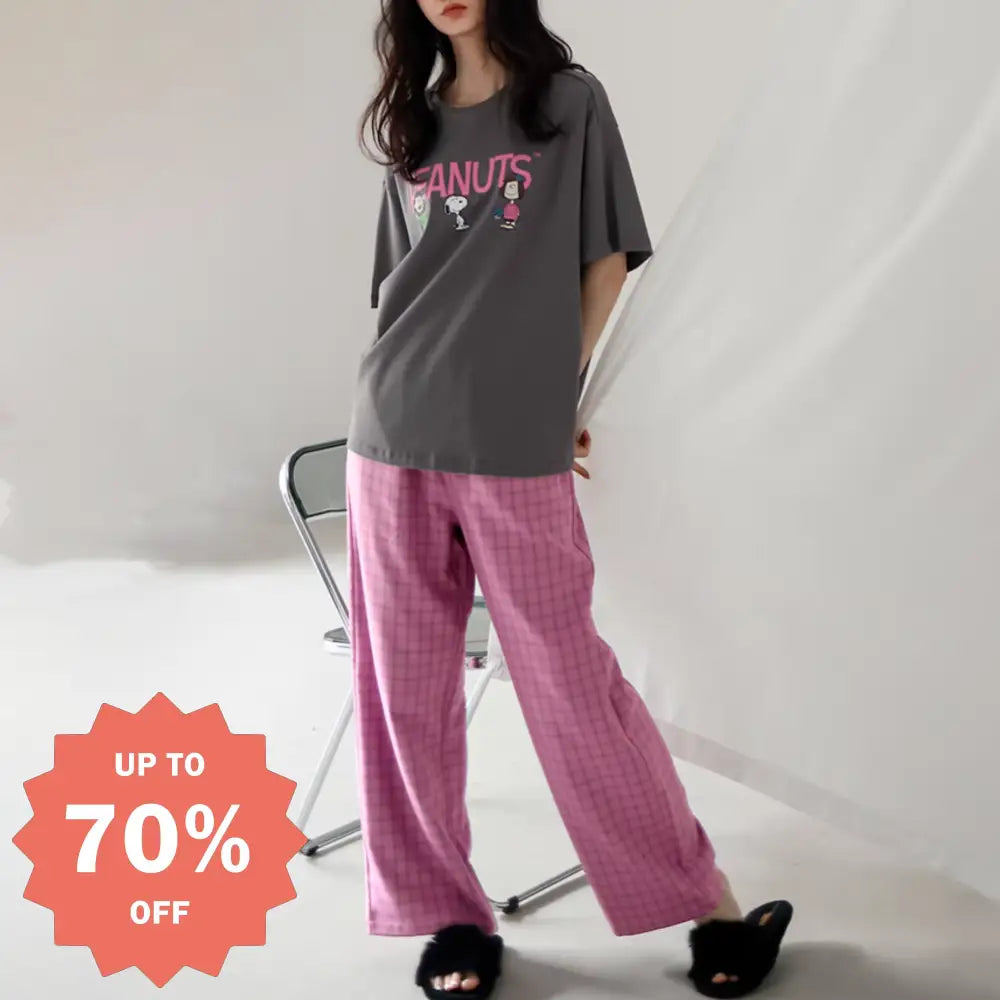 レディース パジャマ 上下セット チェック柄 セットアップ 春秋 スヌーピー 新作 柔らかい 長袖 ルームウェア 大きいサイズ ロングパンツ カジュアル セット ID4710 - 写真通り / M - レディース＞セットアップ