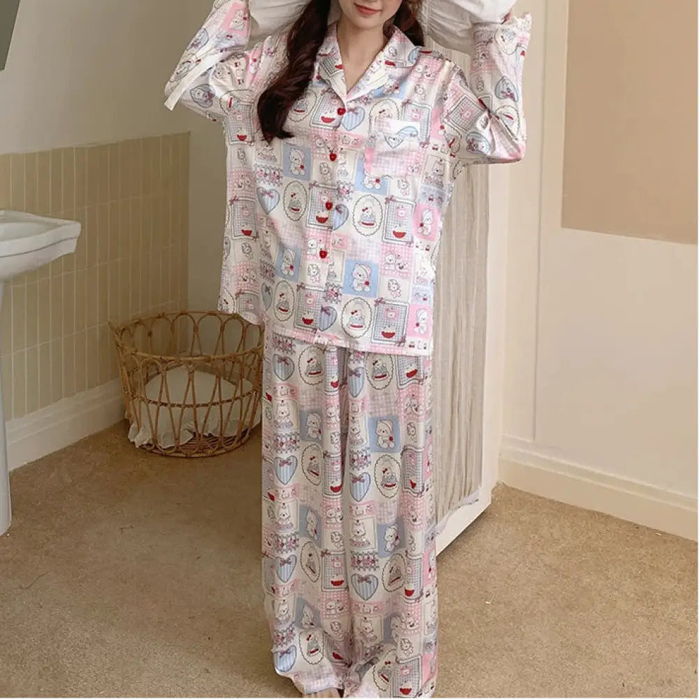 レディース パジャマ 春秋 薄手 キャラクター かわいい 長袖 上下セット ルームウェア ID4693 - 写真通り / M