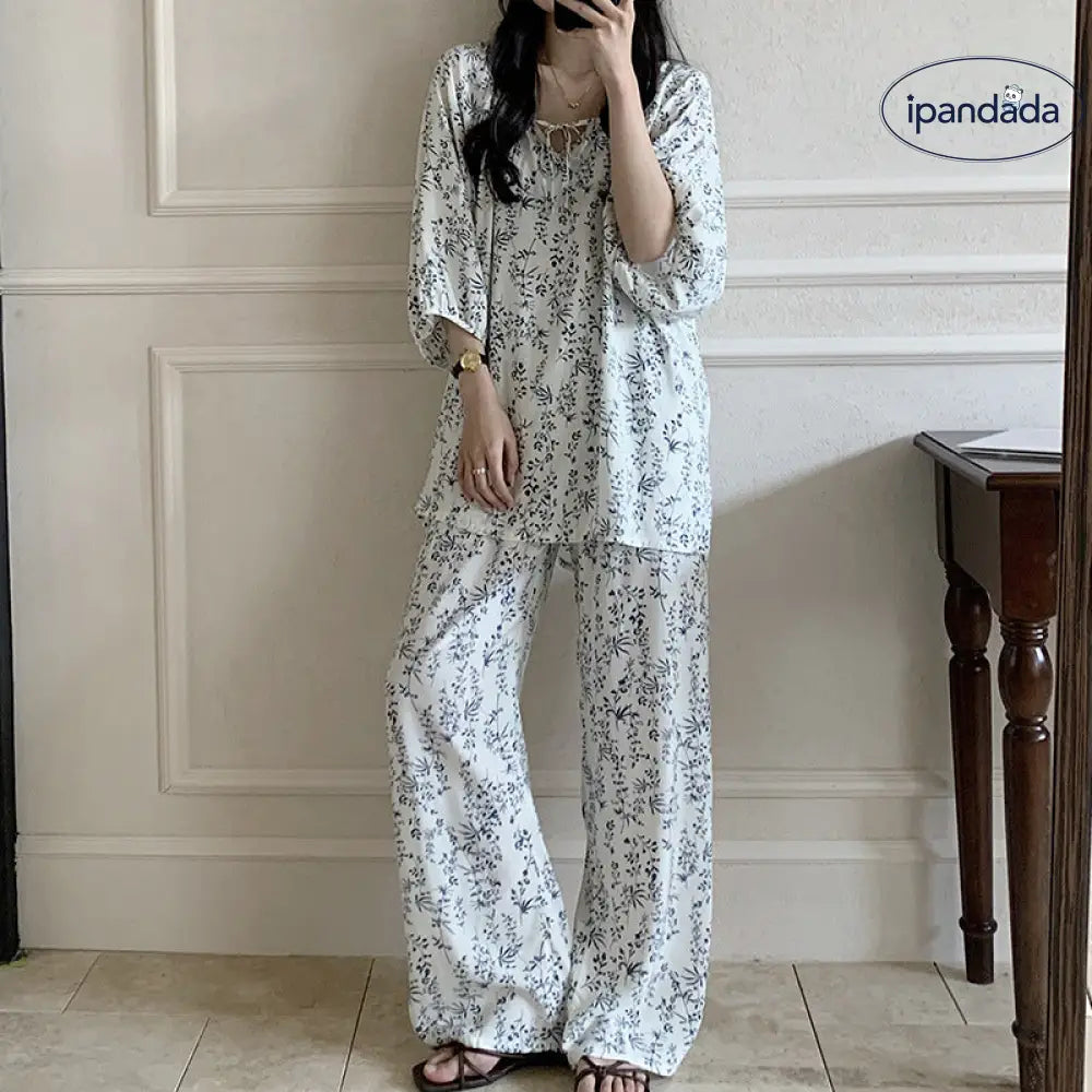 レディース パジャマ 夏秋用 花柄 シンプルでかわいい ゆったりとした ラウンジウェア 快適なコットンサテン セットアップ ID1869 タイプ③ / フリー レディース>セットアップ