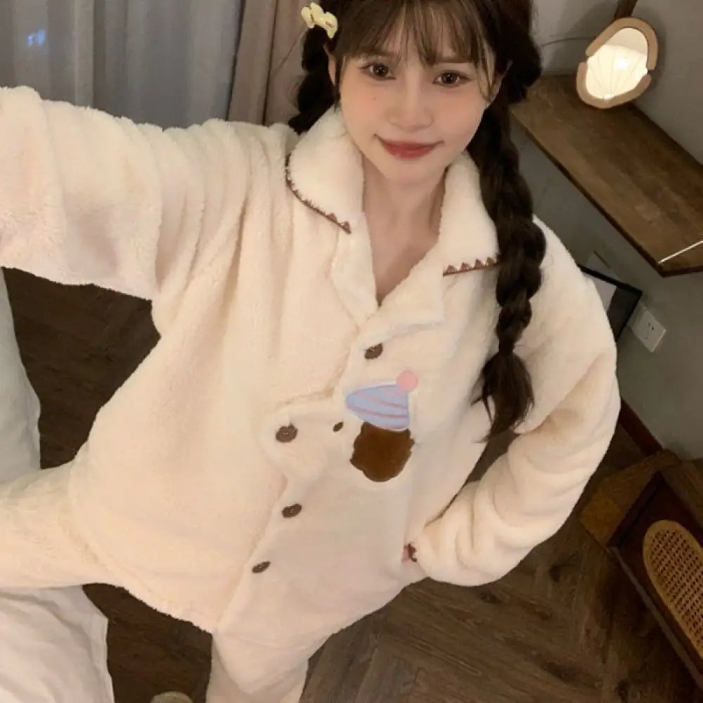 レディース パジャマ 新作 フリース 裏起毛 厚手 長袖 ロングパンツ かわいい 可愛い 暖かい あったか 長袖 部屋着 ふわもこ モコモコ ルームウェア セットク リスマス ギフト ID3573 アプリコット / M