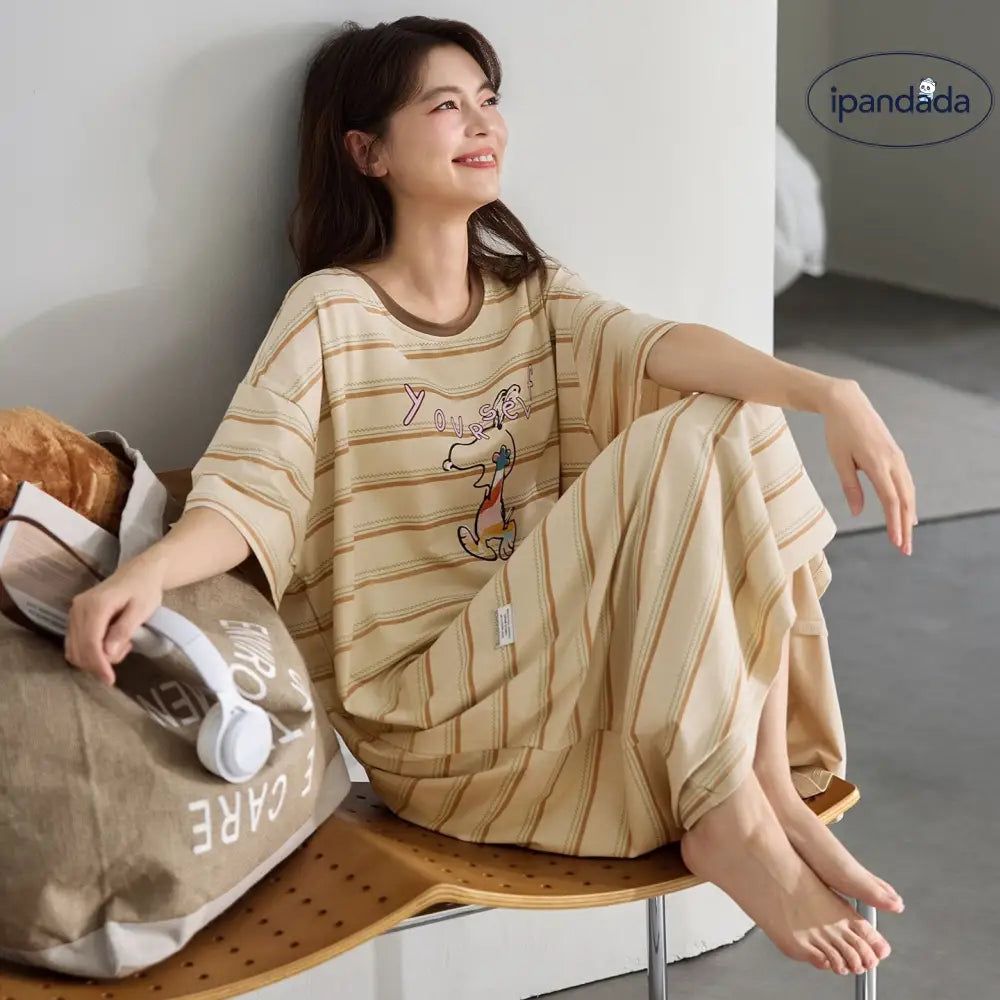 レディース パジャマ 胸パッド付き コットン 夏用 ナイトガウン リラックス ワンピース 部屋着 寝巻き 可愛い ミディ丈 ルームウェア ID4562 レディース＞ワンピース