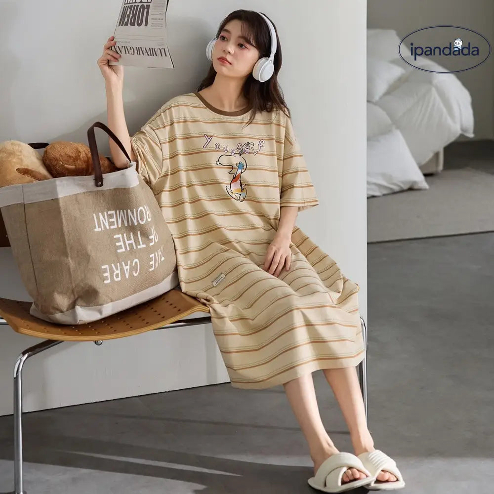 レディース パジャマ 胸パッド付き コットン 夏用 ナイトガウン リラックス ワンピース 部屋着 寝巻き 可愛い ミディ丈 ルームウェア ID4562 レディース＞ワンピース