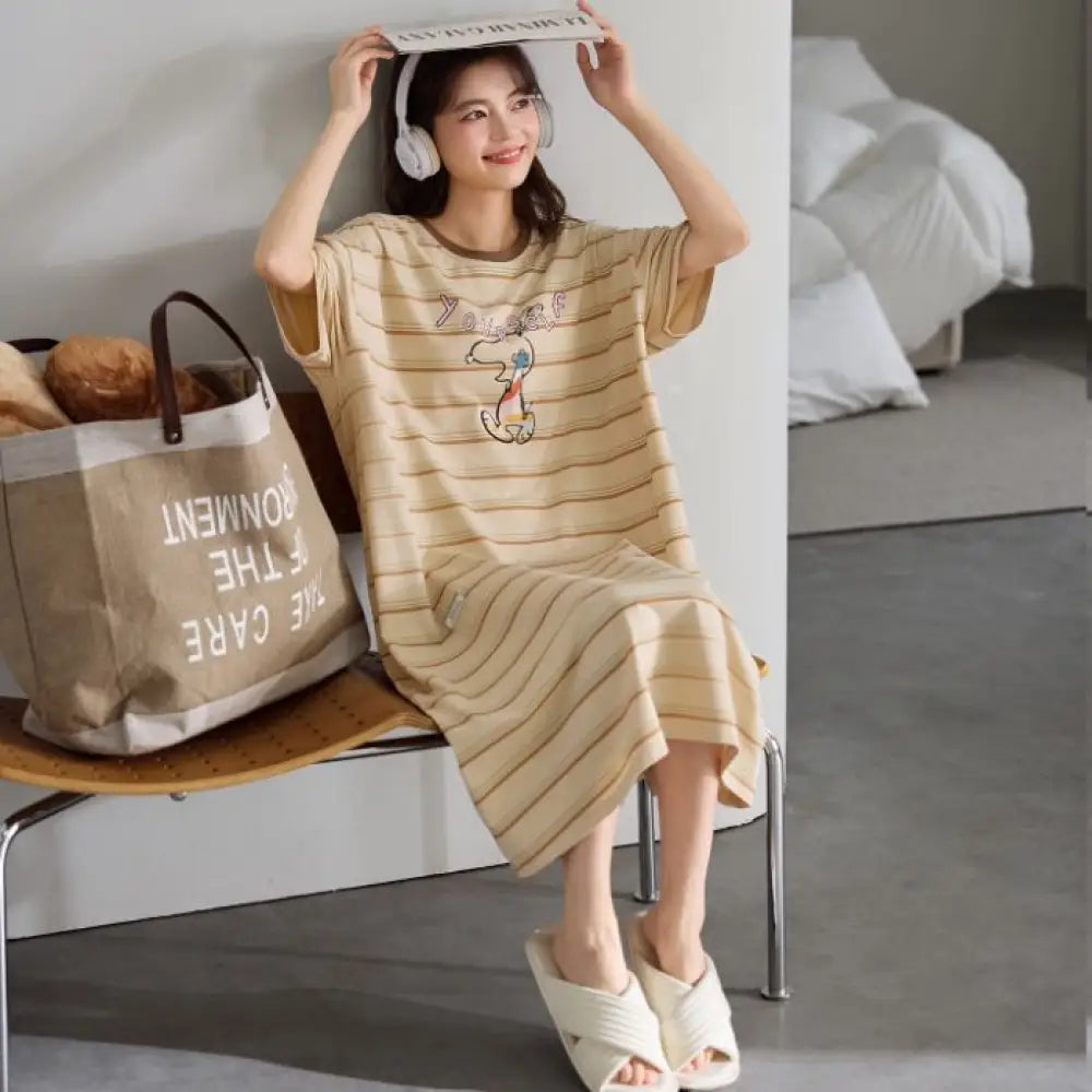 レディース パジャマ 胸パッド付き コットン 夏用 ナイトガウン リラックス ワンピース 部屋着 寝巻き 可愛い ミディ丈 ルームウェア ID4562 タイプ① / M レディース＞ワンピース