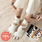 レディース 秋冬 コーラルフリース ミドルソックス かわいい 猫爪ソックス フリース 厚手 レディースソックス スリープソックス ID3593