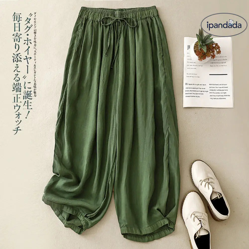 ID1153 レディース ランタンパンツ ウエスト紐調節 ゆったり 綿麻混 夏用 ストレッチ おしゃれ 九分丈 普段着