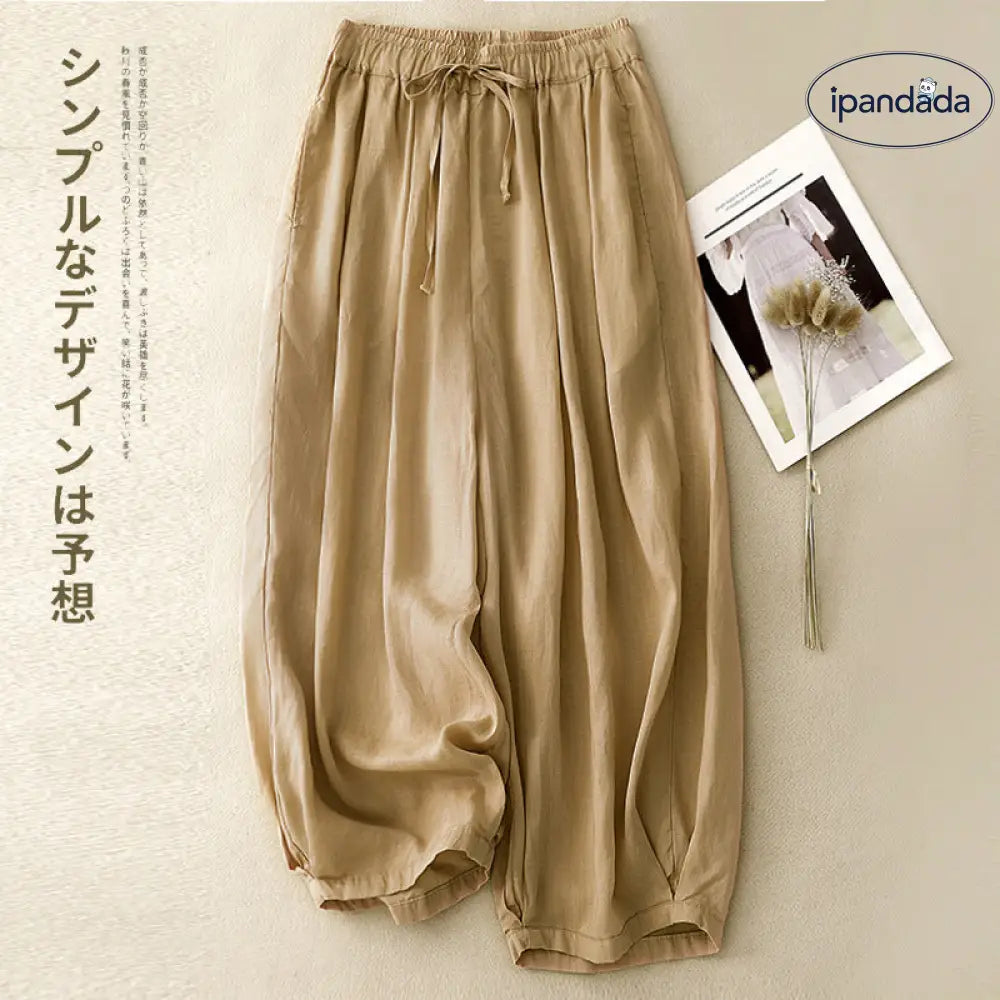 ID1153 レディース ランタンパンツ ウエスト紐調節 ゆったり 綿麻混 夏用 ストレッチ おしゃれ 九分丈 普段着