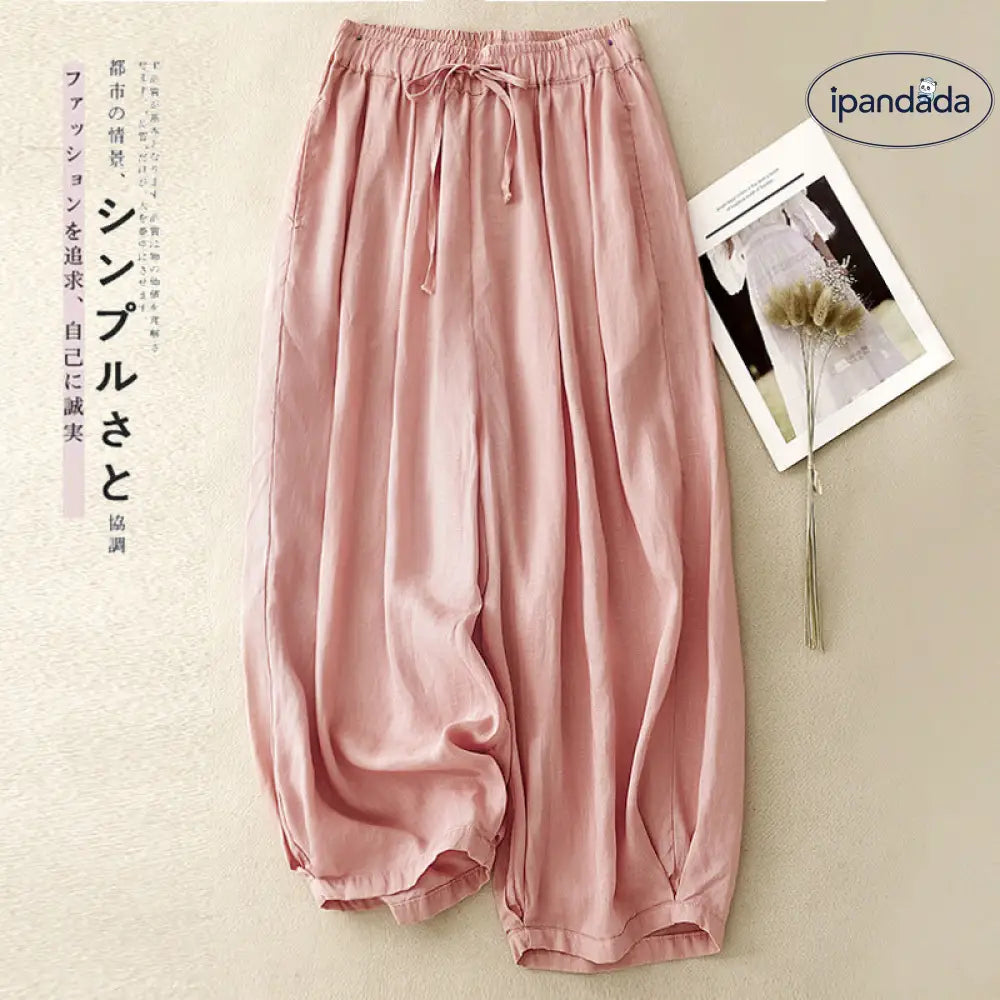 ID1153 レディース ランタンパンツ ウエスト紐調節 ゆったり 綿麻混 夏用 ストレッチ おしゃれ 九分丈 普段着