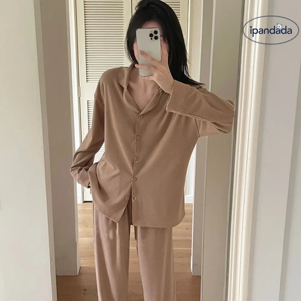 レディース レース プルオーバー 秋 長袖 クラウドコットン かわいい 無地 ガールズ ルームウェア 2点セット ID1859 カーキ / M レディース>セットアップ