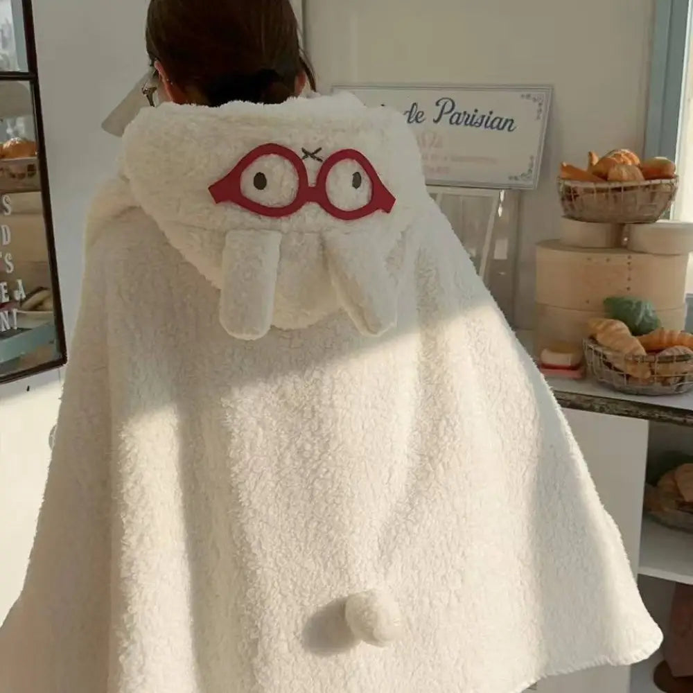 レディース ショール 外掛け フリース 二重 保温 ケープ 可愛い うさぎ 厚手 オフィス ブランケット ID2869