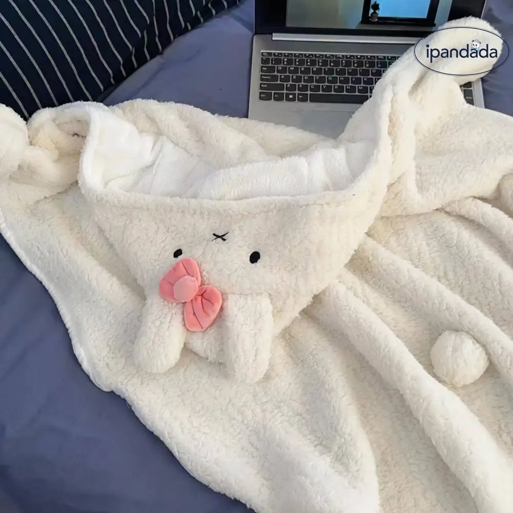 レディース ショール 外掛け フリース 二重 保温 ケープ 可愛い うさぎ 厚手 オフィス ブランケット ID2869