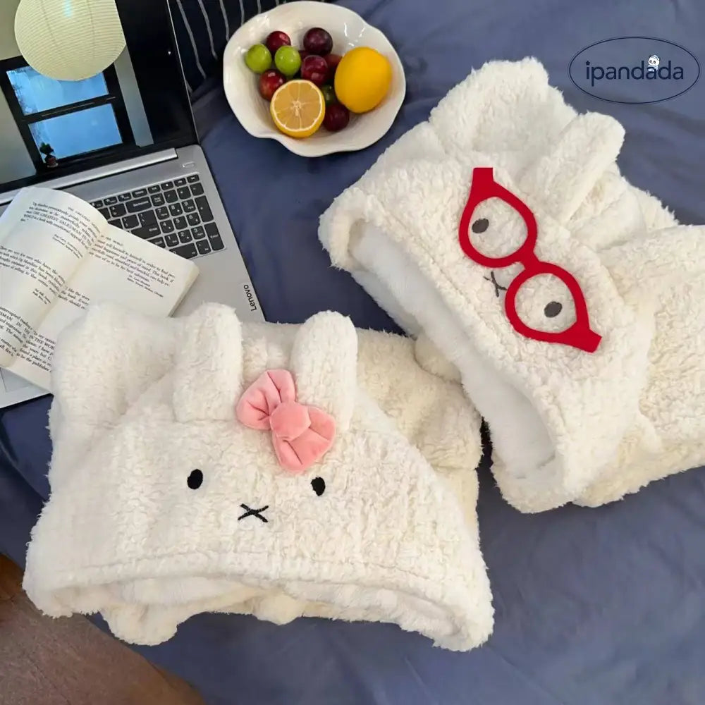 レディース ショール 外掛け フリース 二重 保温 ケープ 可愛い うさぎ 厚手 オフィス ブランケット ID2869