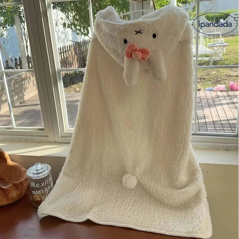 レディース ショール 外掛け フリース 二重 保温 ケープ 可愛い うさぎ 厚手 オフィス ブランケット ID2869