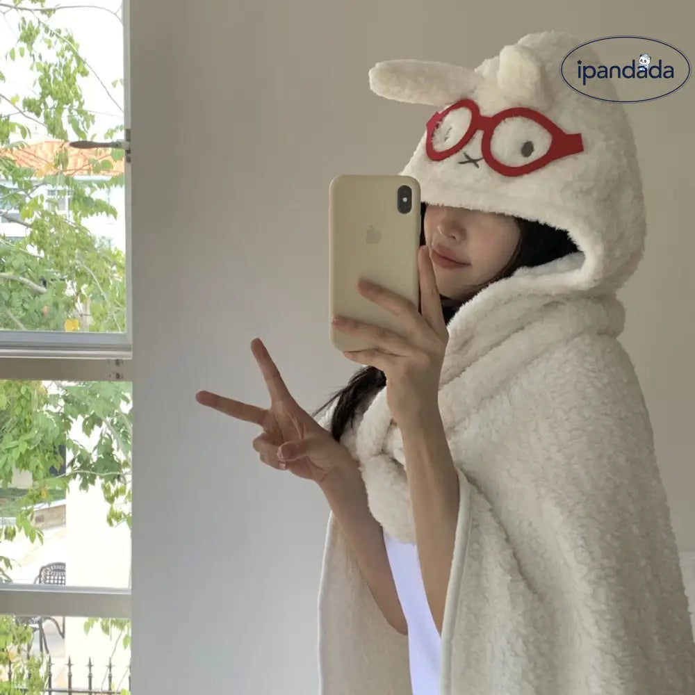 レディース ショール 外掛け フリース 二重 保温 ケープ 可愛い うさぎ 厚手 オフィス ブランケット ID2869