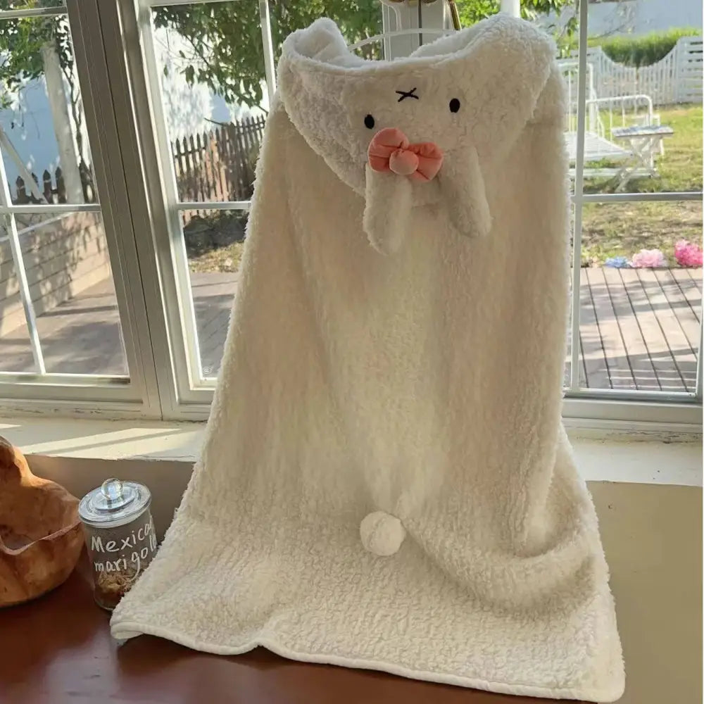 レディース ショール 外掛け フリース 二重 保温 ケープ 可愛い うさぎ 厚手 オフィス ブランケット ID2869 タイプ① / 120*120cm