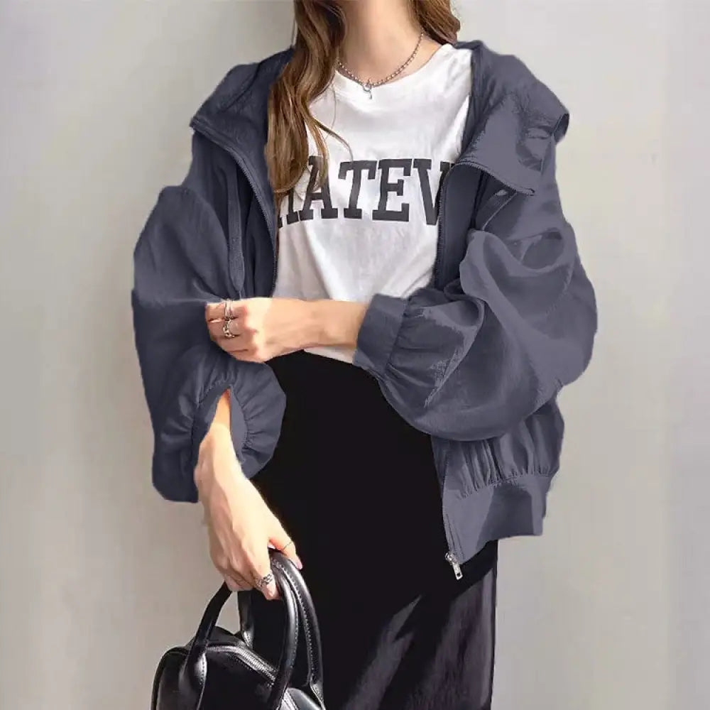 ID1207 レディース UVカットパーカー 2025夏新作 日本デザイン 超薄手 フード付き 日差しカット 接触冷感 おしゃれ ストリート UPF50 + 洗える 5色展開 ネイビー / フリー レディース > トップス