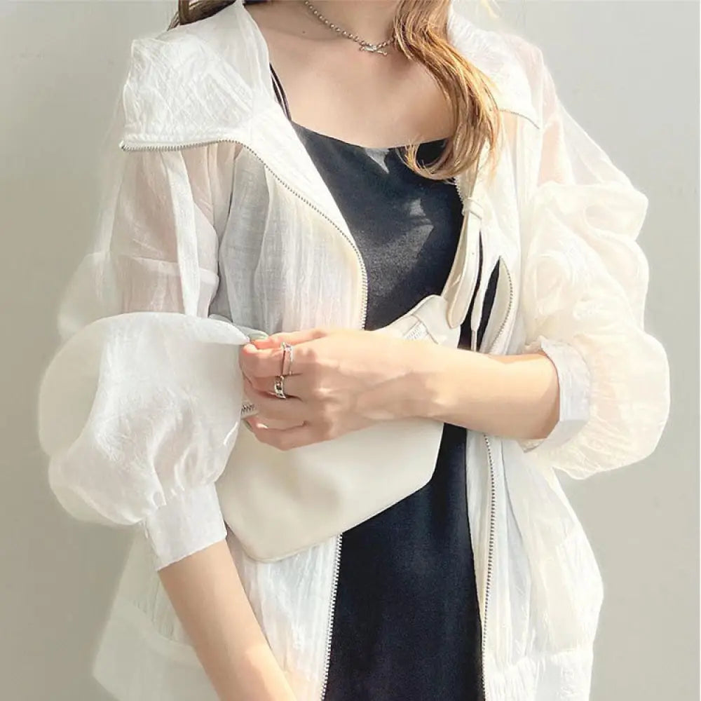 ID1207 レディース UVカットパーカー 2025夏新作 日本デザイン 超薄手 フード付き 日差しカット 接触冷感 おしゃれ ストリート UPF50 + 洗える 5色展開 ホワイト / フリー レディース > トップス