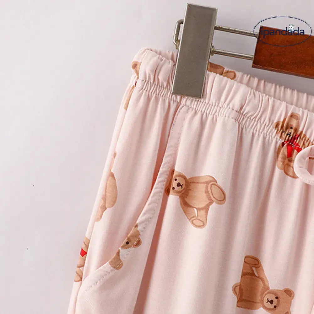 ID1381 レディース 夏 薄手 軽量 クール クマ キャラクター モダール 半袖 パンツ パジャマ セット ルームウェア ホームウェア トレンディ おしゃれ かわいい レディース＞セットアップ