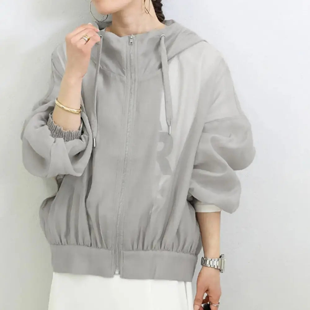 ID1416 レディース 夏 ペティート専用 日焼け止めカーディガン 5色展開 シンプルデザイン 超薄手 UVカット ゆったり ロングリブ おしゃれ羽織り 冷房対策 軽やか素材 すっきりシルエット グレー / M 外出着>アウター