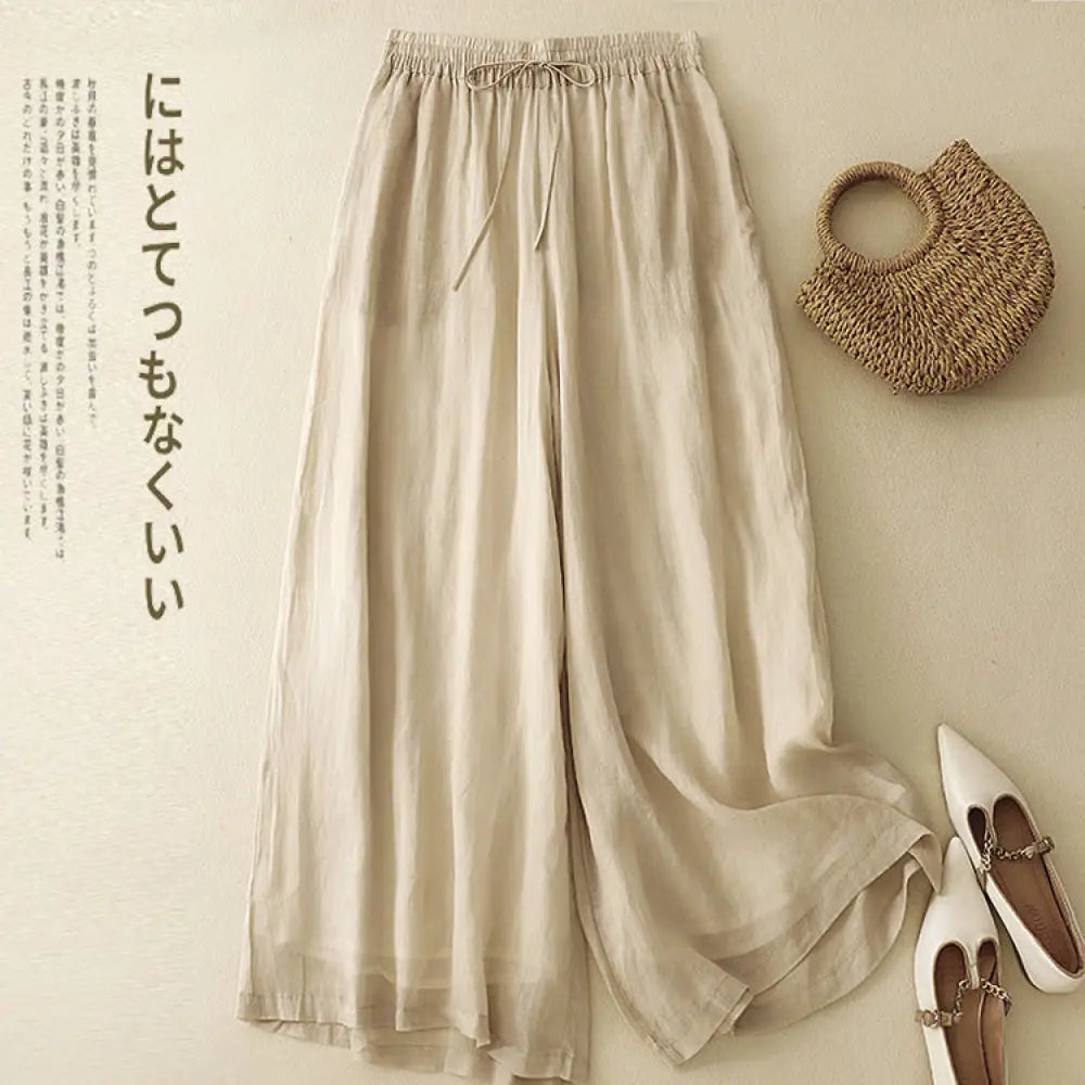 ID1204 レディース 夏物 ワイドパンツ ビッグサイズ ダブルレイヤー ゴムベルト ゆったり 和風 通気性 涼感 M-2L対応 新作 アプリコット / M レディース＞ボトムス