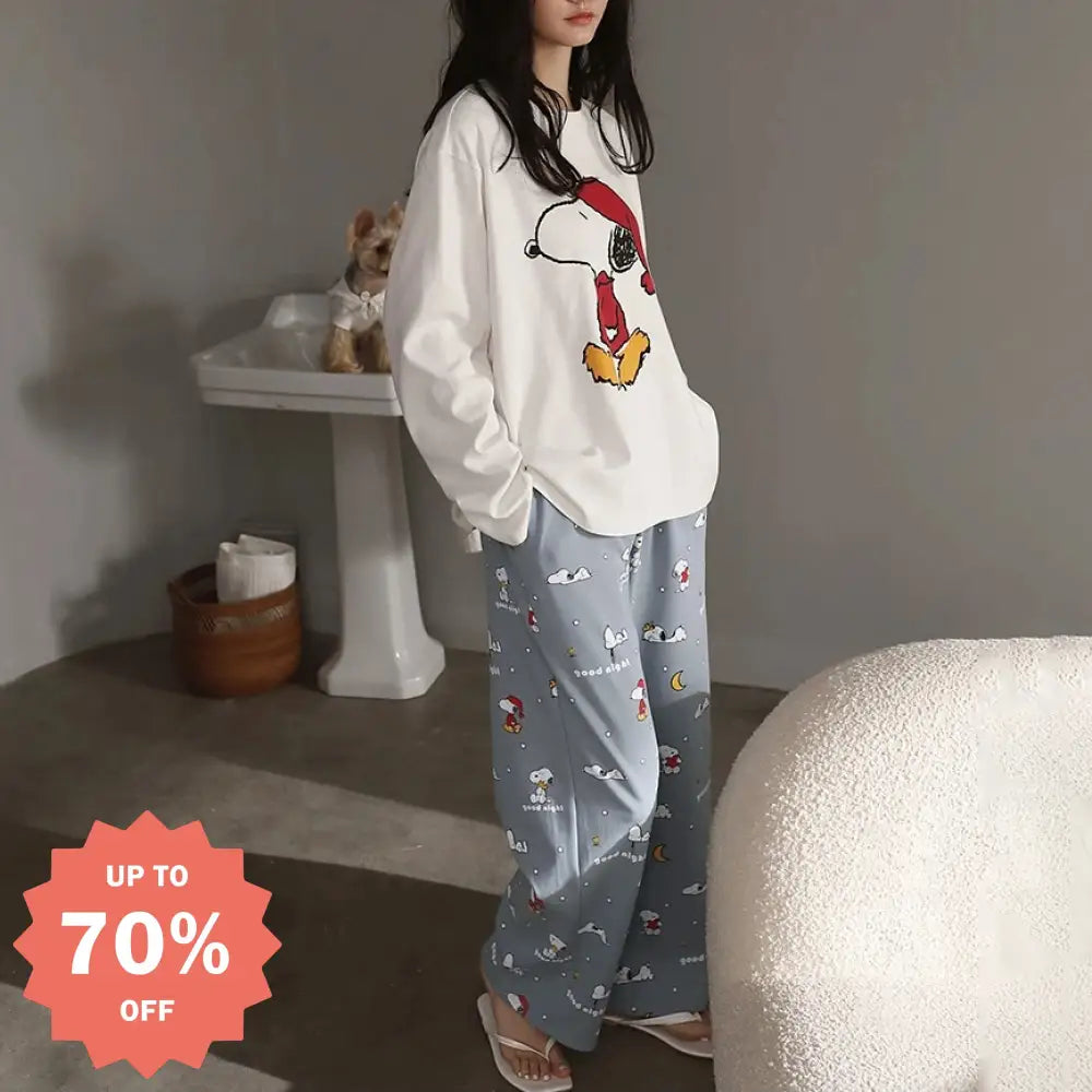レディース 長袖 長パンツ カートゥーン セットアップ ルームウェア パジャマ 春秋 ID4483