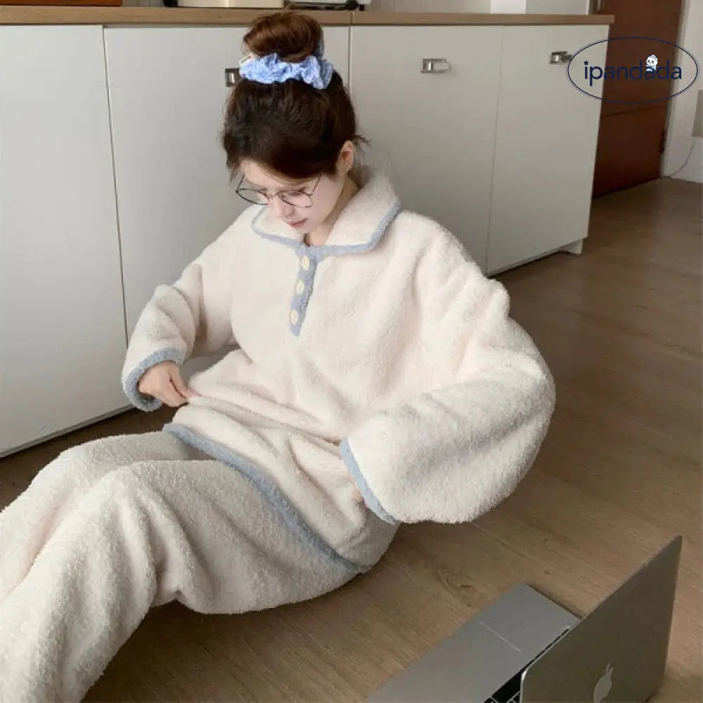 レディース 冬用 新作 韓国風 保温 ルームウェア パジャマ セットアップ ID3464 写真通り / フリー