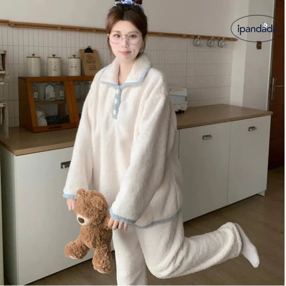 レディース 冬用 新作 韓国風 保温 ルームウェア パジャマ セットアップ ID3464 写真通り / フリー