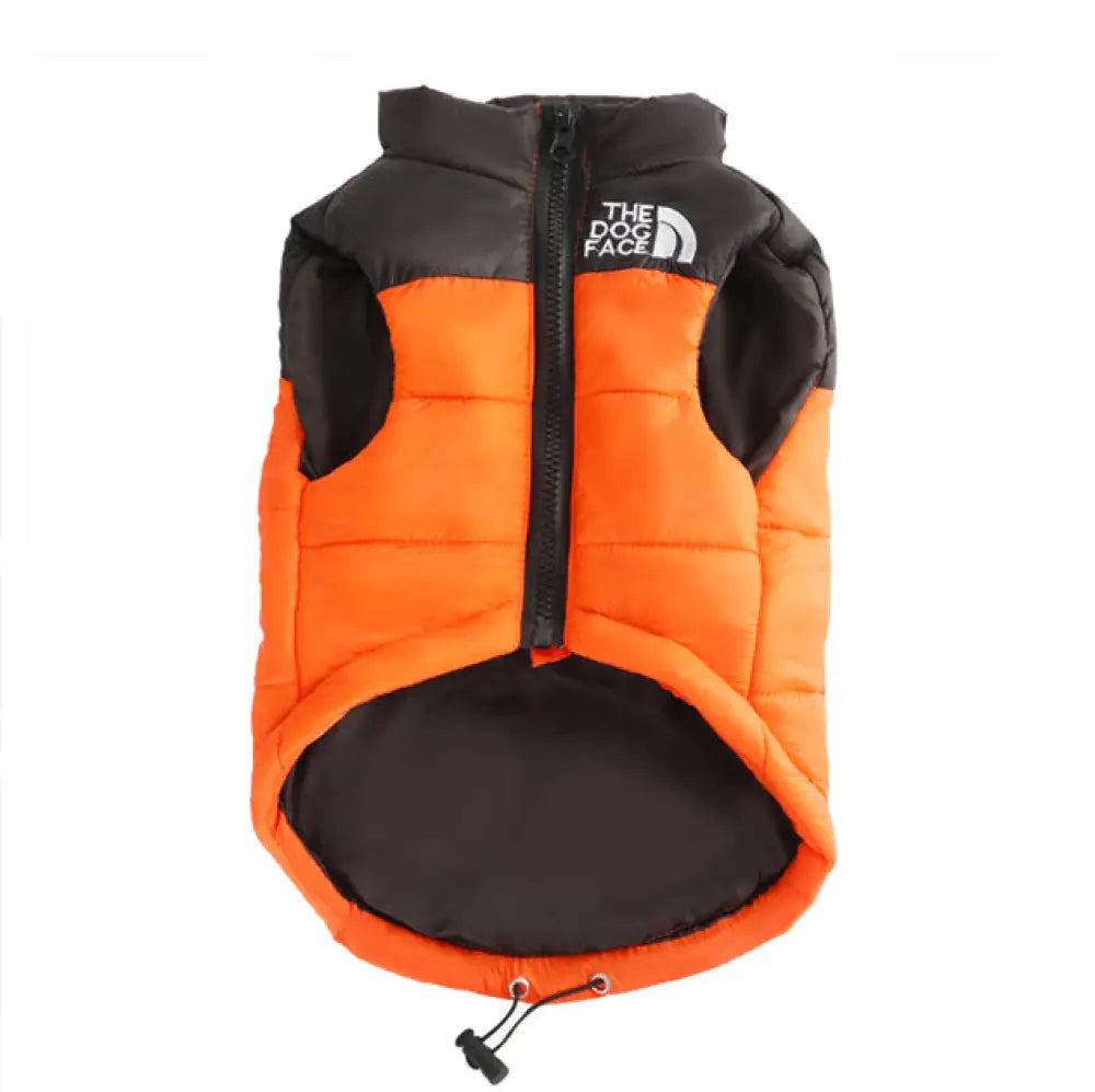 犬服 冬 暖かい 防寒 ダウンベスト ファスナー ベスト 着せやすい ドッグウェア 小型犬 中型犬 散歩 かっこいい 簡単着脱 アウター THE DOG FACE 男の子 女の子 オレンジ / S（対応体重1.5-2.5KG）