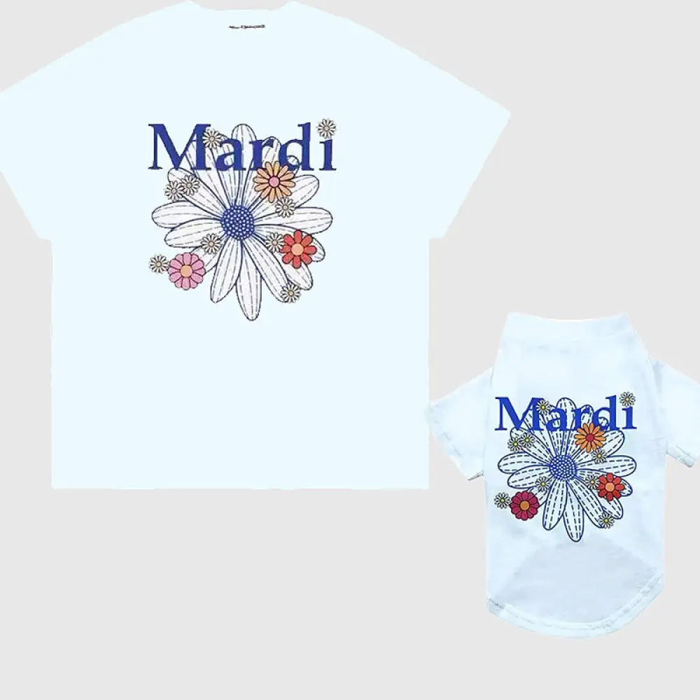 ID484 ペット服 犬用Tシャツ 親子コーデ 花柄 アルファベット 小型犬 中型犬 夏 薄手 柔らか おしゃれ 親子でおそろい 犬用タイプ1 / XS ペット用品＞親子服