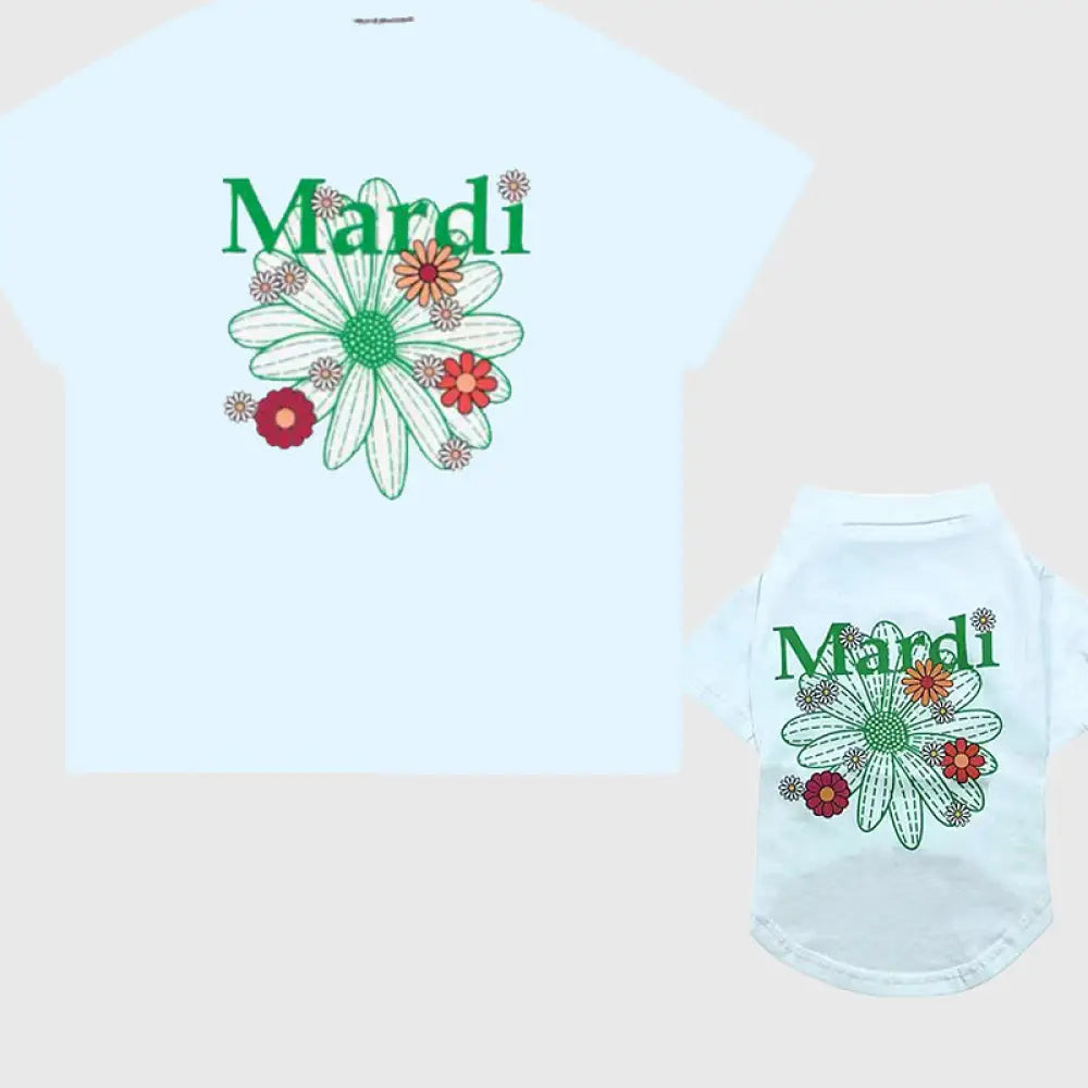 ID484 ペット服 犬用Tシャツ 親子コーデ 花柄 アルファベット 小型犬 中型犬 夏 薄手 柔らか おしゃれ 親子でおそろい 犬用タイプ2 / XS ペット用品＞親子服