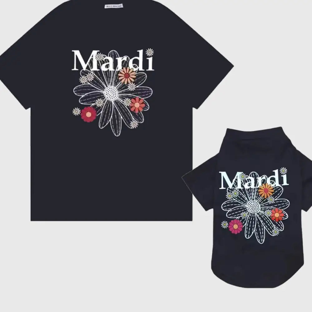 ID484 ペット服 犬用Tシャツ 親子コーデ 花柄 アルファベット 小型犬 中型犬 夏 薄手 柔らか おしゃれ 親子でおそろい 犬用タイプ3 / XS ペット用品＞親子服