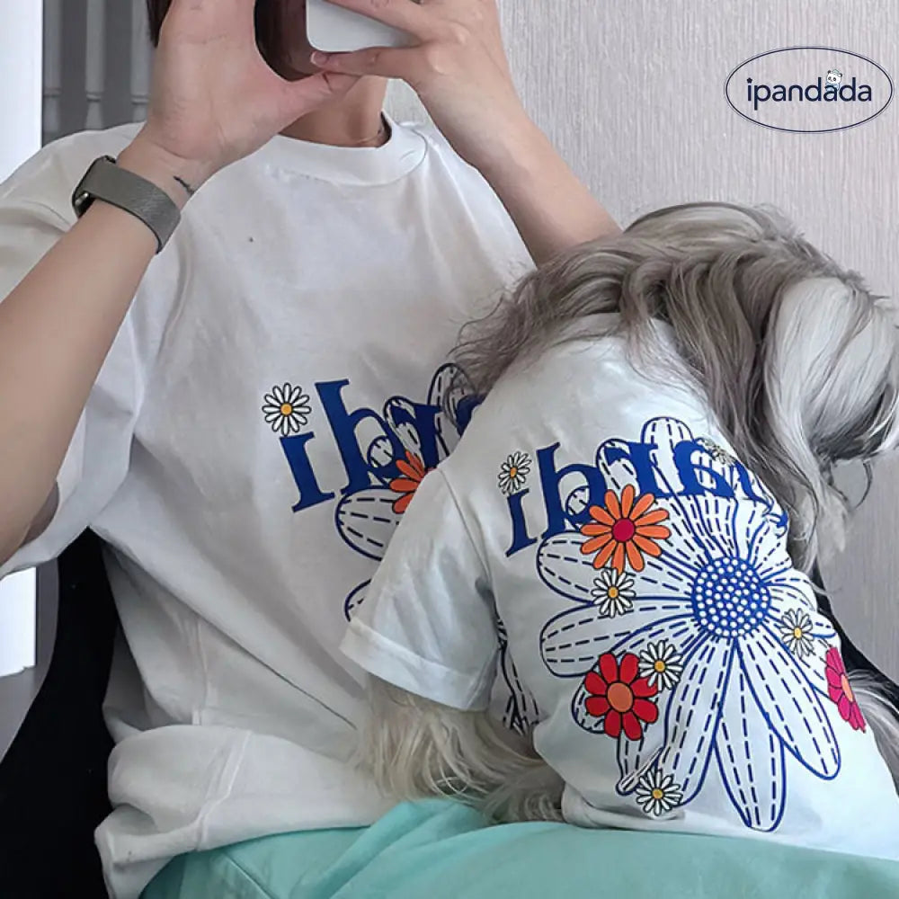 ID484 ペット服 犬用Tシャツ 親子コーデ 花柄 アルファベット 小型犬 中型犬 夏 薄手 柔らか おしゃれ 親子でおそろい ペット用品＞親子服