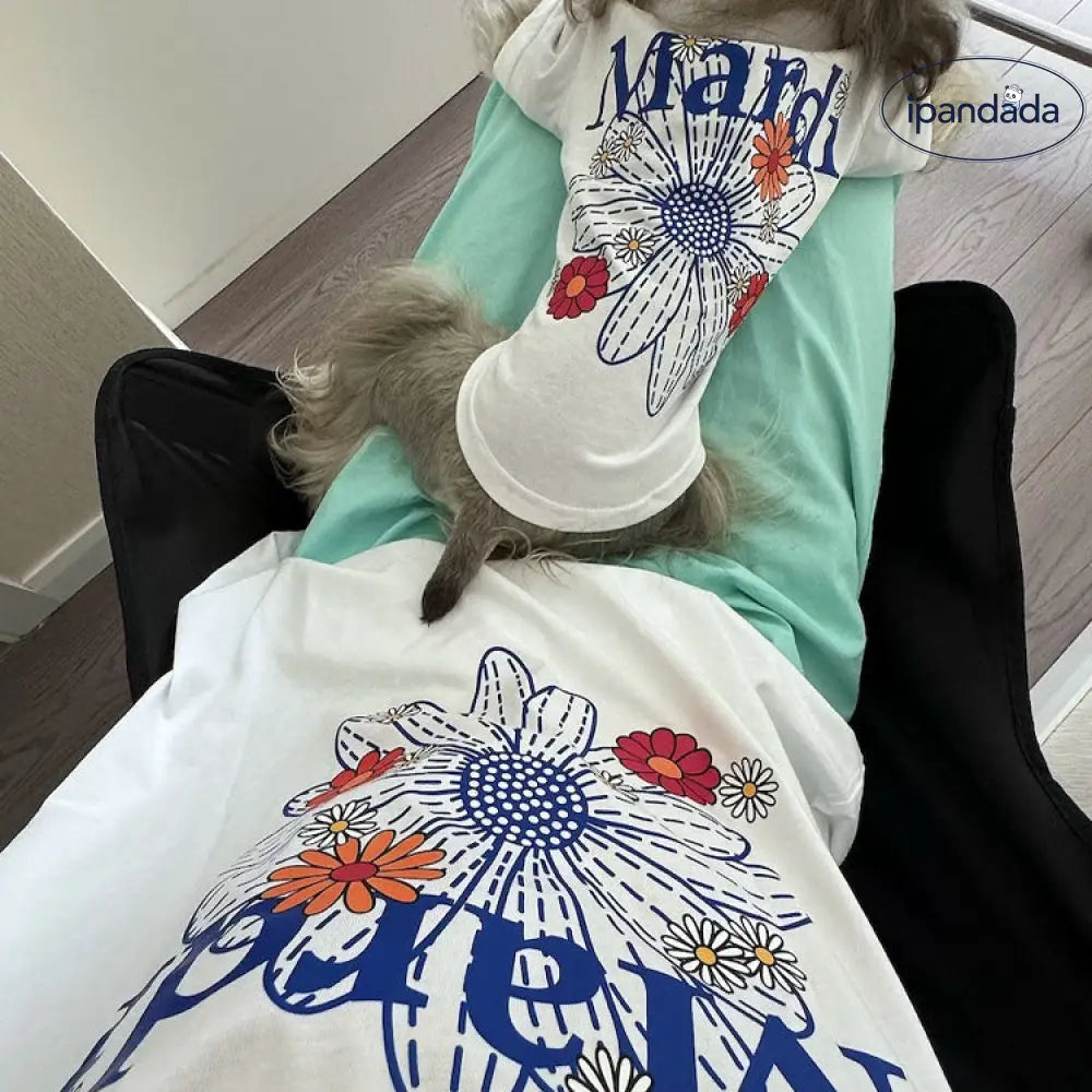 ID484 ペット服 犬用Tシャツ 親子コーデ 花柄 アルファベット 小型犬 中型犬 夏 薄手 柔らか おしゃれ 親子でおそろい ペット用品＞親子服