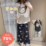 ID882 パジャマ レディース 夏 インスタ風 スイート ハローキティ プリント ラウンドネック 半袖 長ズボン セット リボンデザイン カジュアル 外出対応 おしゃれ ホームウェア ルームウェア 部屋着 レディース＞セットアップ