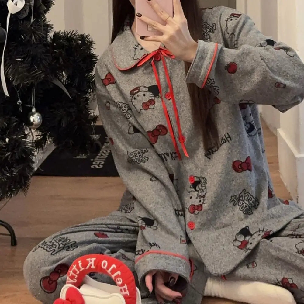 レオパード カーディガン パジャマ セット 秋冬 新作 上品 ゆったり ルームウェア 2点セット 部屋着 ID4015 グレー / M