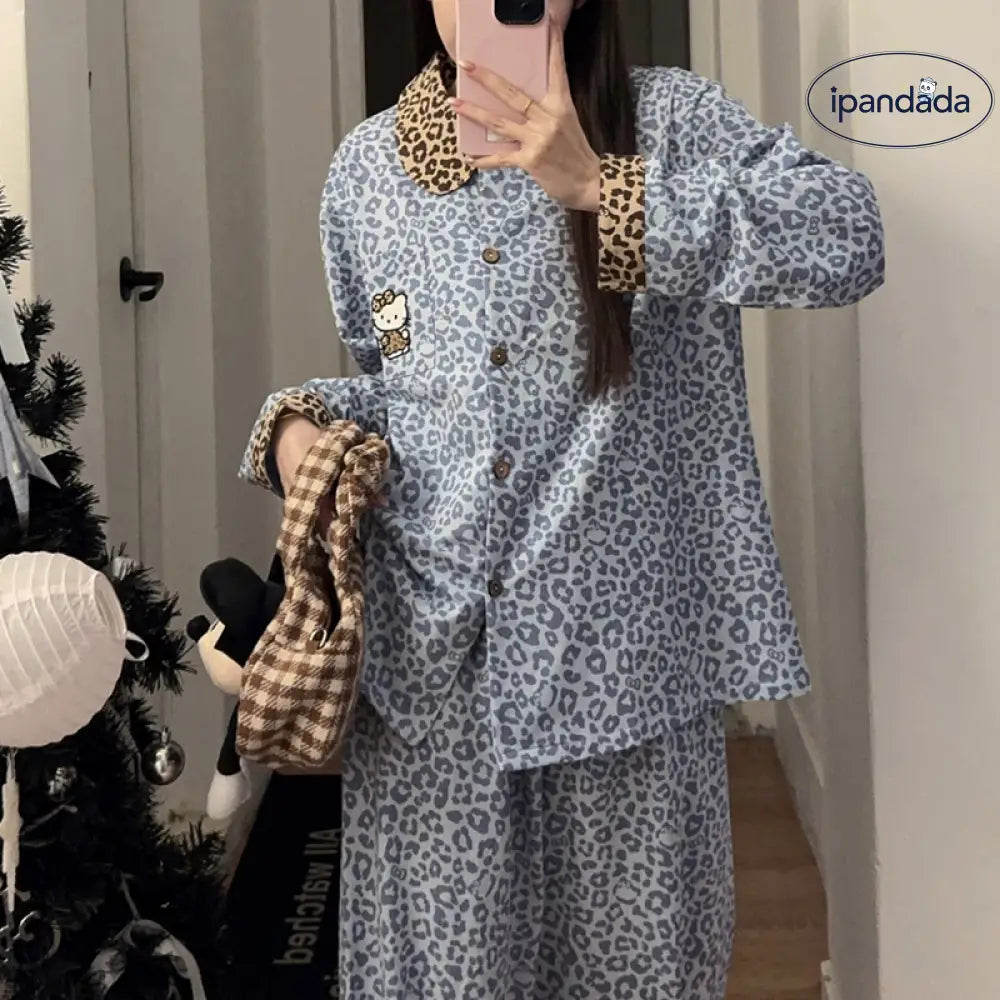 レオパード カーディガン パジャマ セット 秋冬 新作 上品 ゆったり ルームウェア 2点セット 部屋着 ID4015