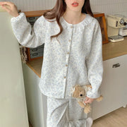 レース 花柄 うさぎ パジャマ セット エアーウェーブ 保温 かわいい 可愛い ルームウェア 部屋着 防寒 かわいい 2点セット ID4052 タイプ① / M レディース＞セットアップ