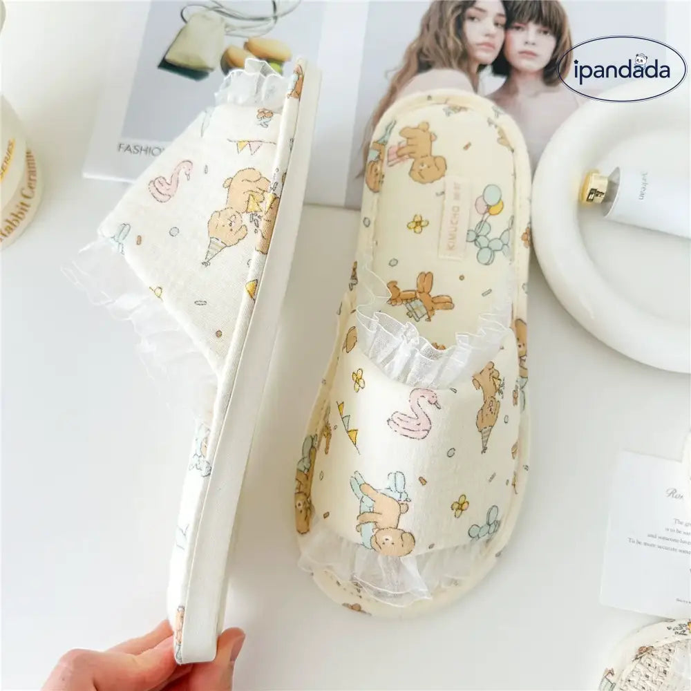 ID1495 レース プリンセス ドッグ 麻底 ルームスリッパ 夏用 室内快適 プラスチック底 女性 防滑