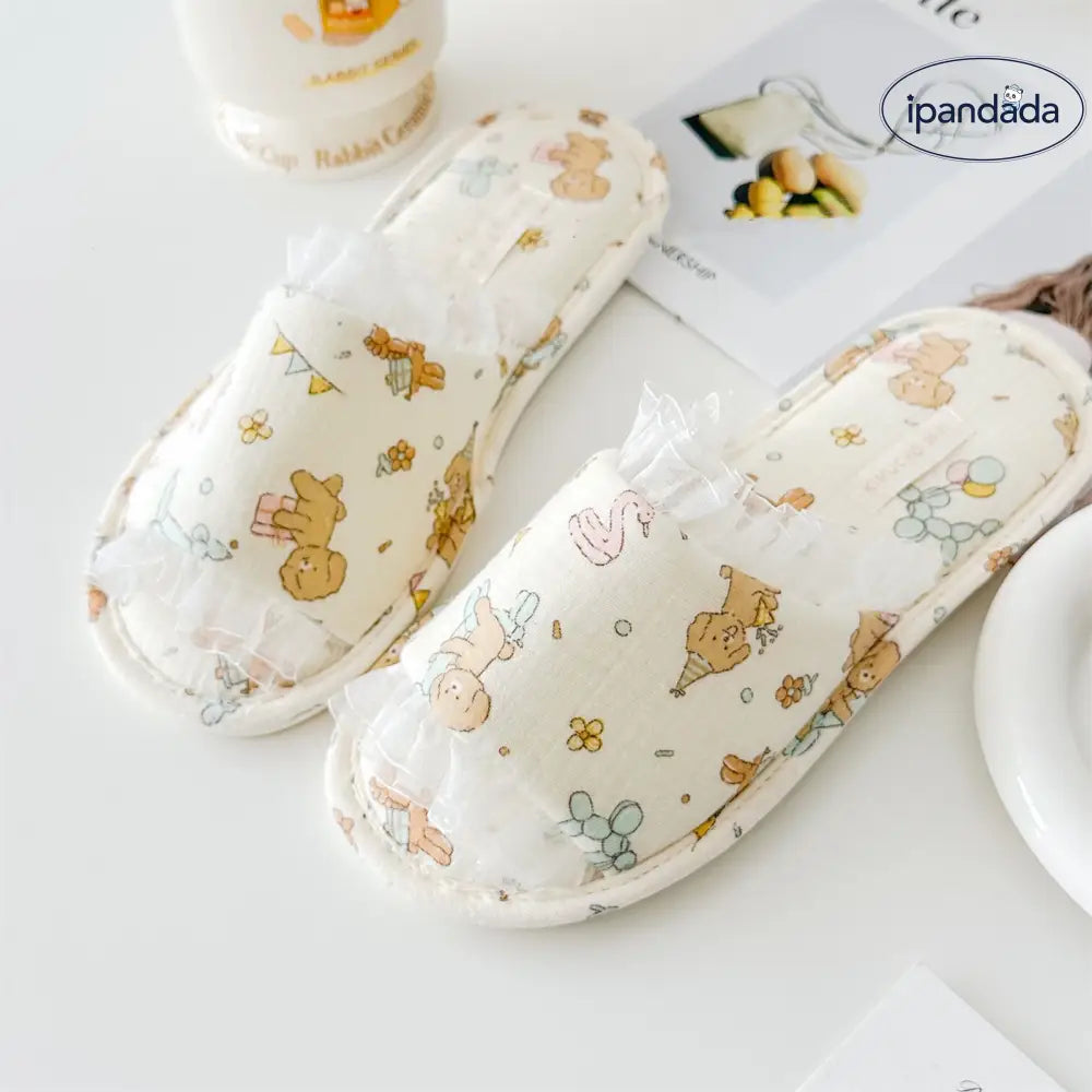 ID1495 レース プリンセス ドッグ 麻底 ルームスリッパ 夏用 室内快適 プラスチック底 女性 防滑