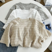 ID1279 レースデザイン 丸首Tシャツ レディース 夏用 ゆったり シンプル おしゃれ 通気性 カジュアルトップス 外出着＞トップス