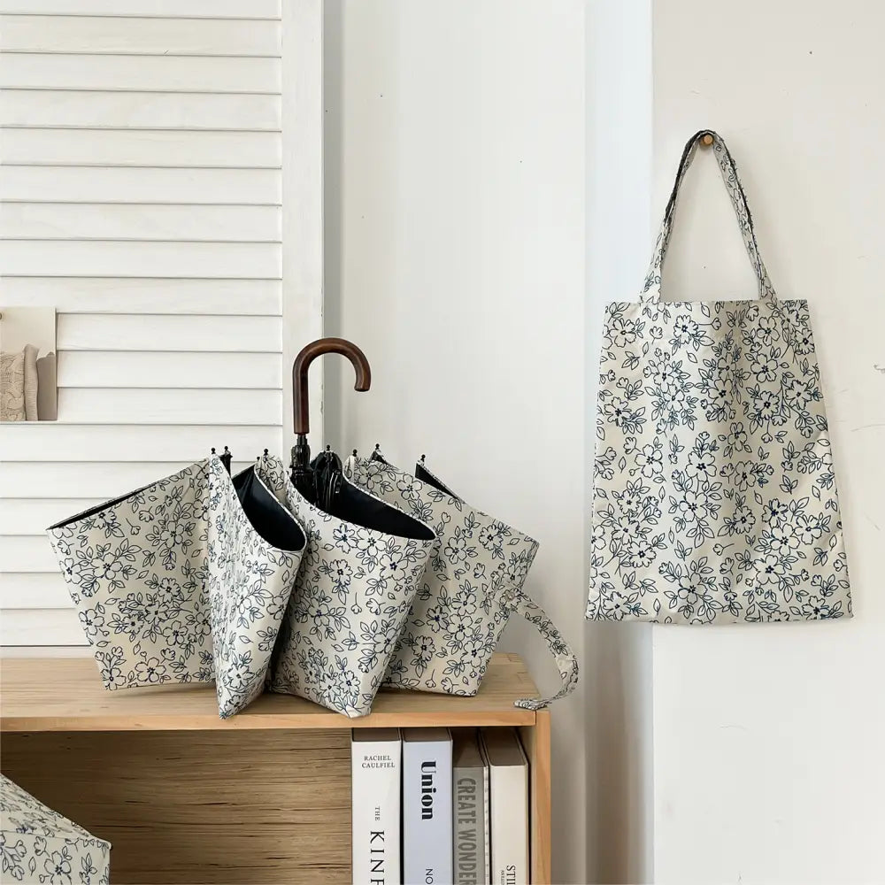 レトロ フラワープリント 曲がったハンドル 晴雨兼用 日焼け防止 UVカット コンパクト ポータブル 手動 大型 サンシェード ID2233 曲がり傘 インテリア雑貨>ファッション雑貨