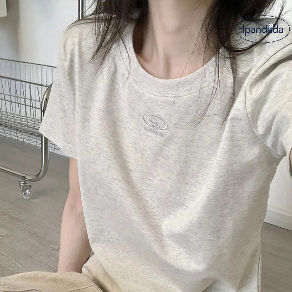 ID1269 【レトロモダン】レディーススポーツTシャツ 夏用 正シルエット 吸汗速乾 おしゃれ シンプルデザイン ライトグレー / S 外出着＞トップス