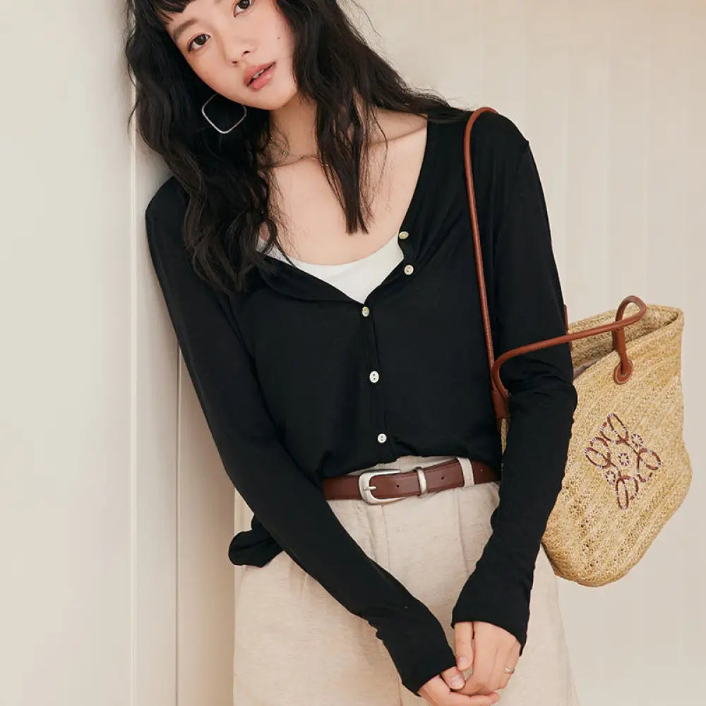 ID1380 レーヨン＆アセテート カーディガン レディース メリノウール 薄手 ボタン付き 長袖 上品 トップス