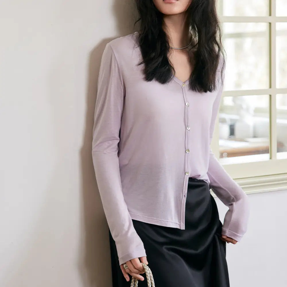 ID1380 レーヨン＆アセテート カーディガン レディース メリノウール 薄手 ボタン付き 長袖 上品 トップス