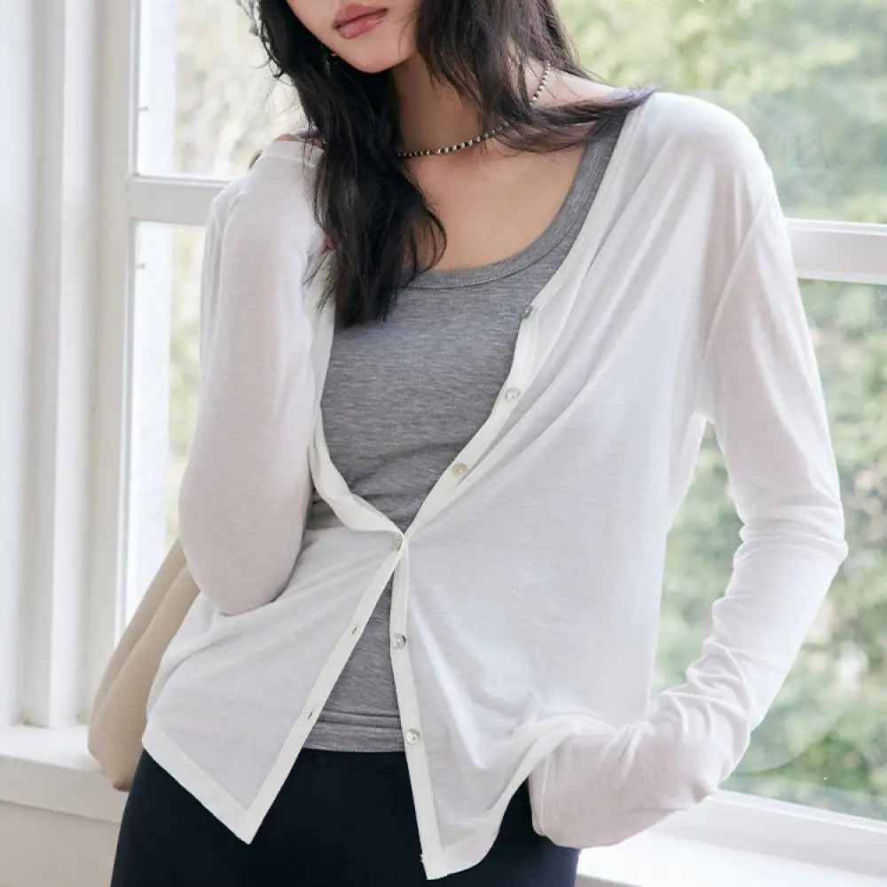 ID1380 レーヨン＆アセテート カーディガン レディース メリノウール シンプル ハイゲージ Vネック 羽織 薄手 ボタン付き 長袖 上品 トップス 外出着>アウター
