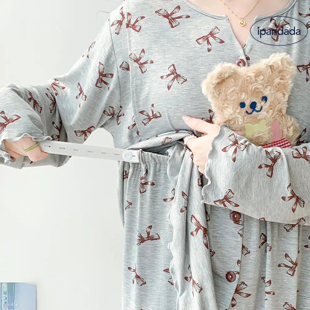 ID1460  Vネック 胸パッド付き モダール素材 産後・授乳用パジャマ マタニティウェア 夏用 調整可能 ルームウェア