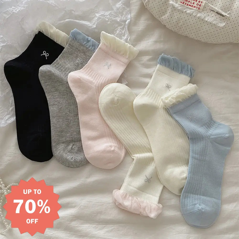 リボン付き ソックス レディース 靴下 ソックス かわいい ソックス スクールソックス おしゃれ 可愛い 速乾 天然の抗菌性 ID4298 インテリア雑貨＞ファッション雑貨