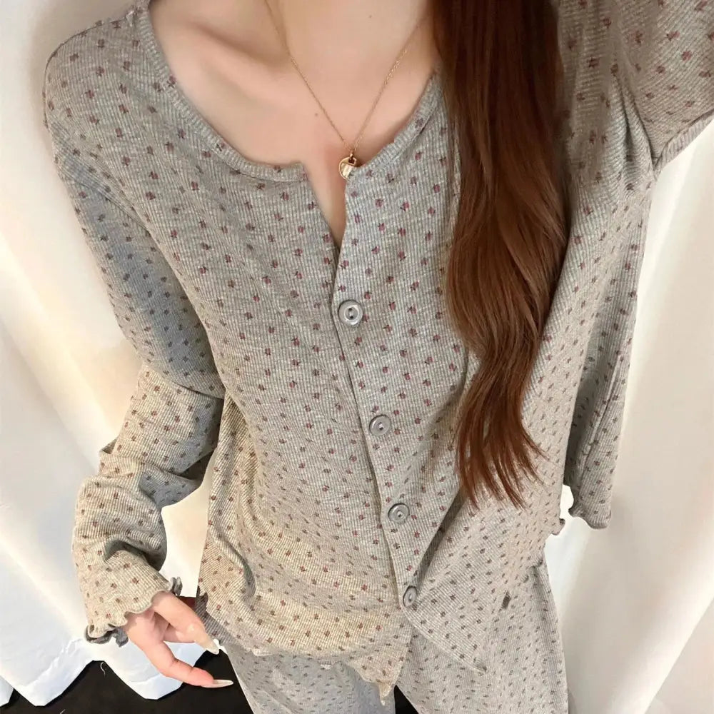 リボン プリント パジャマ セット 秋冬 ルームウェア 大きいサイズ 長袖 ゆったり 部屋着 外出着可 ID3970 タイプ② / S