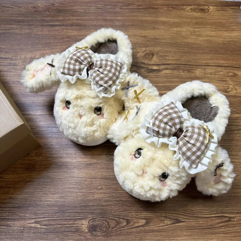 リボン うさぎ ファー サンダル レディース 秋冬 厚底 ユニバーサル オープントゥ スリッパ ID3038 イエロー / 23-23.5cm