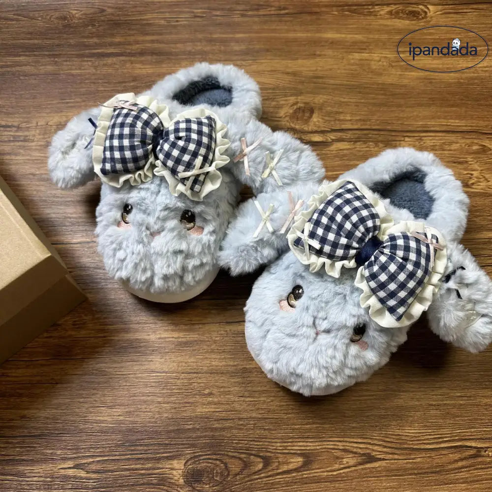リボン うさぎ ファー サンダル レディース 秋冬 厚底 ユニバーサル オープントゥ スリッパ ID3038