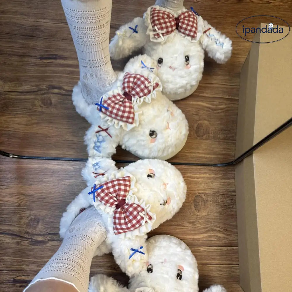 リボン うさぎ ファー サンダル レディース 秋冬 厚底 ユニバーサル オープントゥ スリッパ ID3038